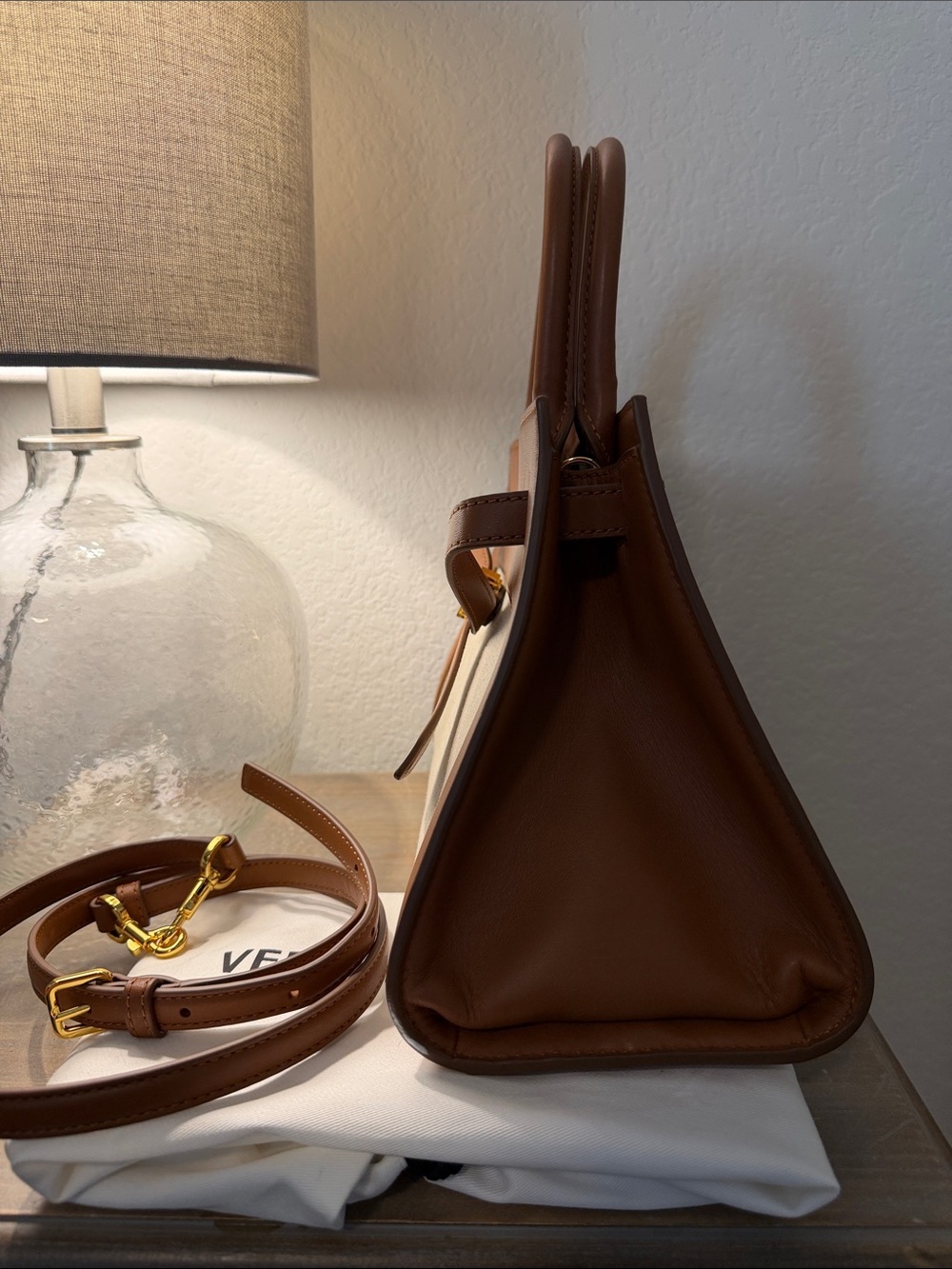 Veronica Beard Tan Leather-Trim Canvas Tote - Picture 6 of 9
